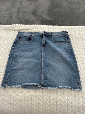 LOFT Blue Denim Skirt with Frayed Hem
